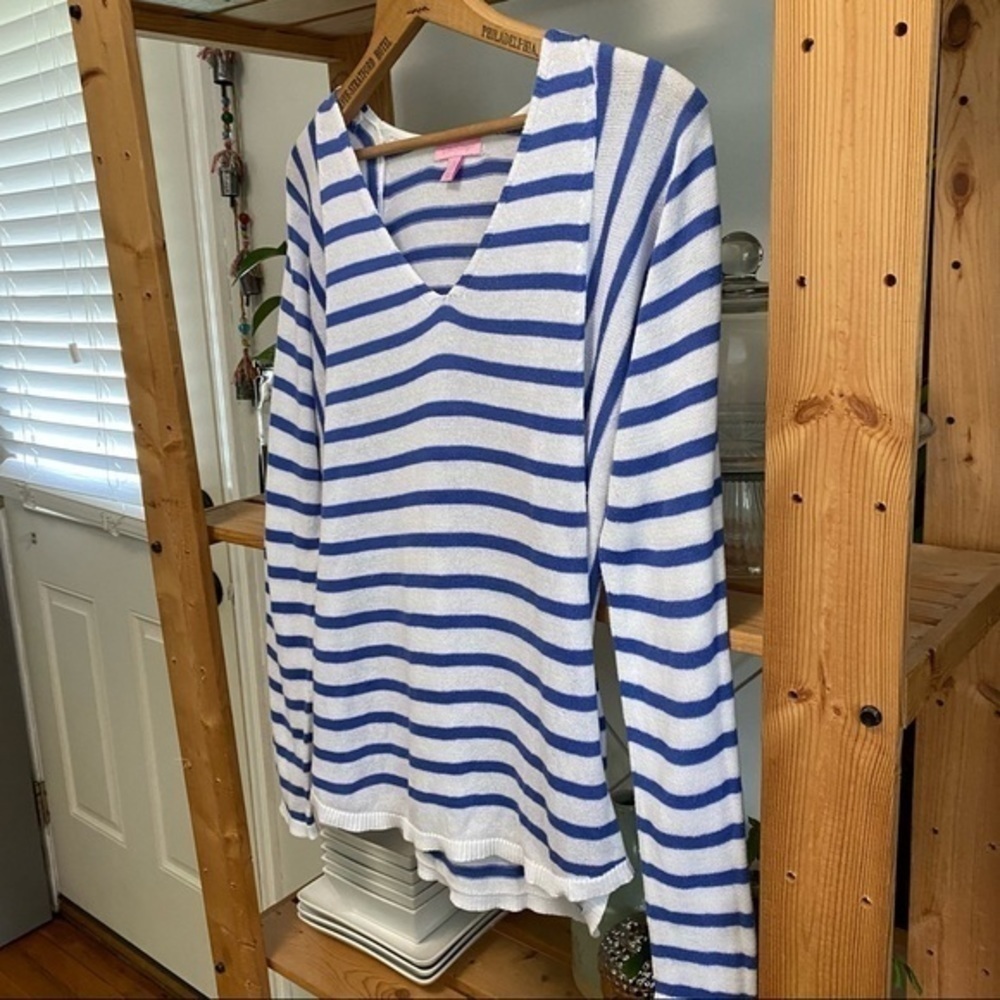 Lilly Pulitzer Blue White Striped Stasia Dolman Sleeve Knit Sweater Small - Picture 4 of 15